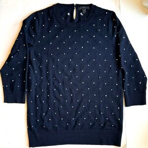 J.Crew Three-Quarter Sleeved Small Navy Polka Dot Merino Wool Sweater
